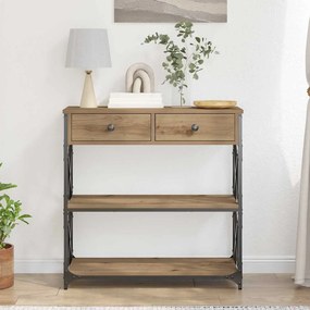 Mesa de Console vidaXL Carvalho Artesanal 75x28x75 cm Madeira e Aço