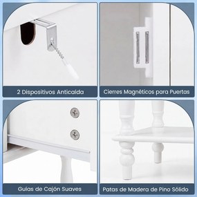 Mesa de Consola Vintage, 100 x 36 x 86,5 cm, Amplo Espaço de Arrumação, Branco