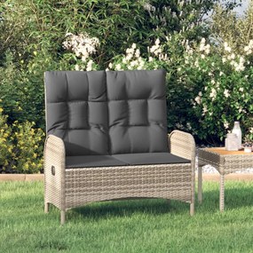 vidaXL Banco de jardim reclinável com almofadões 107 cm vime PE cinza