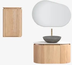 Conjunto De Móvel De Casa De Banho Suspenso 90x50 Cm Em Madeira Carsone Madeira Natural & Madeira Natural & Cimento Cinzento Redondo Ø40 Cm - Sklum