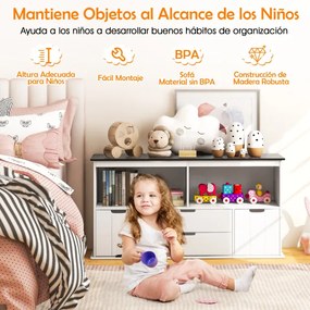 Estante infantil com 4 gavetas Organizador de arrumação infantil para quarto de criança 121 x 33 x 62 cm branco