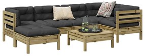 vidaXL 7 pcs conjunto sofás de jardim c/ almofadões pinho impregnado