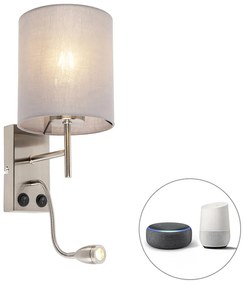 LED Candeeiro de Parede Inteligente Aço com Abaajur Cinza incl. Wifi A60 - Stacca Moderno