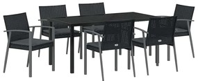 Conjunto de Jantar de Jardim com 7 Peças e Almofadas pretas em Rattan