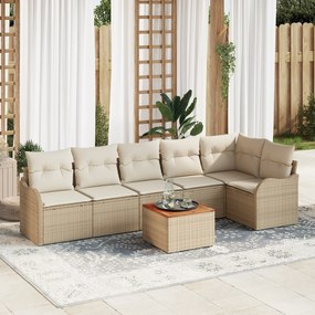 Conjunto de Sofá de Jardim vidaXL 7 Peças com Almofadas Bege Rattan Sintético Acácia