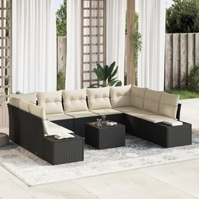 Conjunto de Sofá de Jardim de 9 Peças com Almofadas em Vime PE Marrom
