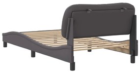 Estrutura cama c/ cabeceira 100x200cm couro artificial cinzento