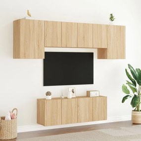 6 pcs móveis de parede p/ TV derivados madeira carvalho sonoma