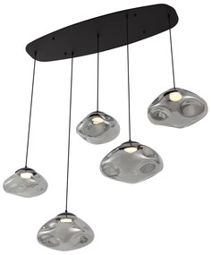 Candeeiro suspenso de design preto com vidro fumado 5-luzes - Gus Design