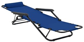 Espreguiçadeiras dobráveis com apoios de pé 2 pcs aço azul
