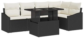 Conjunto de Sofá de Jardim com 6 Peças e Almofadas Preto em Rattan Sin