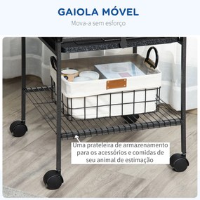 Gaiola para Pássaros com Suporte e Rodas 62,5x62,5x156cm Gaiola Metálica para Aves com Ponte de Arco 2 Poleiros 4 Comedouros 2 Bandejas Removíveis e P