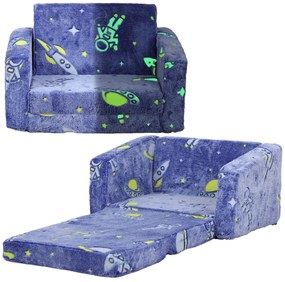 AIYAPLAY Poltrona para Crianças Dobrável e Reclinável Sofá para Crianças Estofado em Tecido Luminoso com Desenho Espacial Azul