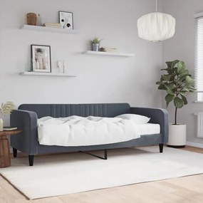 Sofá-cama com colchão 90x200 cm veludo cinzento-escuro