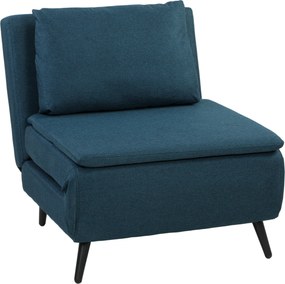 HOMCOM Poltrona Conversível 1 Lugar, Poltrona-Cama Clic-Clac 3 em 1 com Encosto Regulável, Travesseiro, Assento Largo, Azul | Aosom Portugal