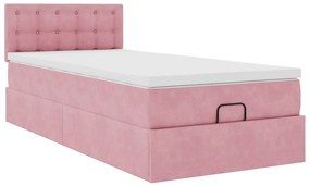 Estrutura de cama otomana com colchão rosa 90x200cm veludo