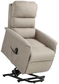 HOMCOM Poltrona Relax Reclinável Elétrica Poltrona Levanta Pessoas com Controlo Remoto e Bolso Lateral 66x90x96 cm Bege