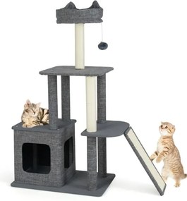 Árvore para gatos de 180 cm de altura, torre grande para gatos de vários níveis com postes de arranhar - cinza