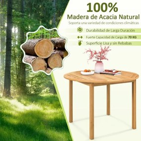 Mesa de jantar jardim redonda em madeira de acácia para 4 pessoas com orifício para guarda-sol para terraço 110 x 75 cm Natural