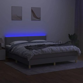 Cama box spring c/ colchão e LED 180x200 cm tecido cinza-claro