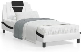 Estrutura cama c/ luzes LED 90x190 cm couro artif. branco/preto
