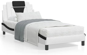 vidaXL Estrutura cama c/ luzes LED 90x190 cm couro artif. branco/preto
