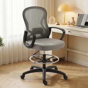 Cadeira de escritório ergonómica, cadeira de escritório com apoio para os pés e braços, em malha, 59 x 65 x 123 cm, cinzento