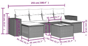 7 pcs conj. sofás jardim com almofadões vime PE cinzento-claro