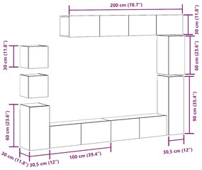 Conjunto de armário TV parede 9 pcs madeira carvalho artisiano