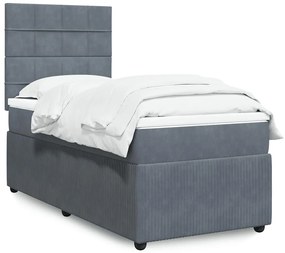 Cama com molas/colchão 90x200 cm veludo cinza-escuro
