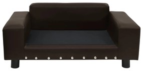 Sofá para cães 81x43x31 cm pelúcia e couro artificial castanho