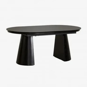 Mesa De Jantar Oval 180-240x105 Cm Extensível Em Mdf E Folheado A Carvalho Montana Preto Claro - Sklum