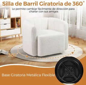 Poltrona moderna giratória estofada em sherpa com encosto em forma de abóbora e apoios de braços para sala de estar e quarto Branco