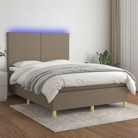 Cama box spring colchão/LED 140x200 cm tecido cinza-acastanhado