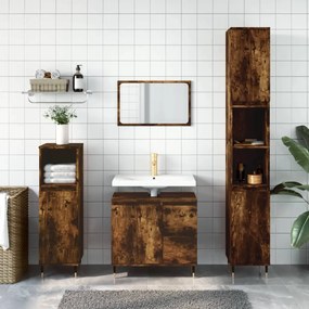 vidaXL 3 pcs conjunto de móveis WC madeira processada carvalho fumado