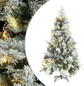 Árvore de Natal pré-iluminada c/ flocos neve e pinhas PVC/PE