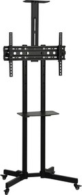 HOMCOM Suporte para TV com Rodas 32"-75", Altura Regulável, Inclinação ±15° e 2 Prateleiras, Preto | Aosom Portugal