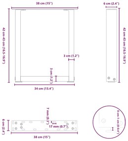 Pés para mesa de centro em formato de U, 2 peças, preto, 38x(42-43) cm