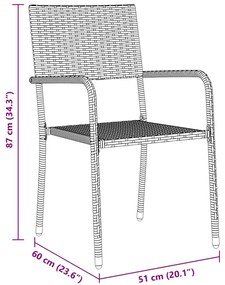Conjunto de 3 peças de jantar de jardim em rattan sintético cinza.