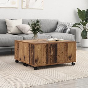 vidaXL Mesa de centro com roda com armazenamento Madeira Antiga 75 x 75 x 38 cm