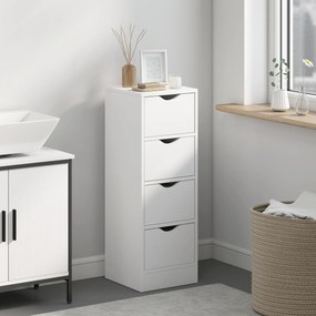 Móvel de casa de banho 29 x 29 x 83 cm, móvel de arrumação com 4 gavetas e puxadores embutidos, branco