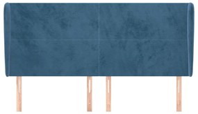 Cabeceira cama c/ abas veludo 183x23x118/128 cm azul-escuro
