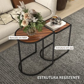 Mesas Auxiliares para Sala de Estar Conjunto de 2 Mesas com Estrutura de Aço Mesas de Centro Pequenas Castanho Rústico