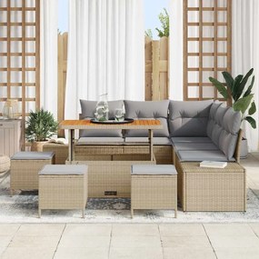 Conjunto de Sofá de Jardim com Almofadas Bege em Rattan de Polipropile