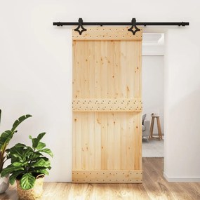 vidaXL Porta de correr com ferragens 95x210 cm madeira de pinho maciça