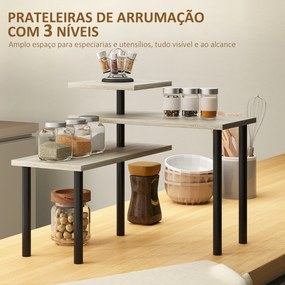 Prateleiras de Cozinha de 3 Níveis Estante de Cozinha com 3 Prateleiras Giratórias Estrutura de Metal e Design em Degraus 40x18x36,5 cm Madeira