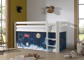 Cama alta de Criança PINO 90 x 200 cm + estrado + escada + cortina Espaço Branca