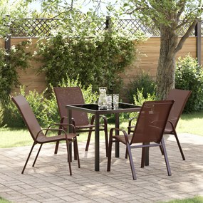 Conjunto de Jantar de 5 Peças vidaXL Castanho Textilene e Aço