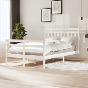 Estrutura de cama dupla pequena 120x190cm madeira maciça branco