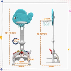 Cesto de Basquetebol para Crianças Altura Ajustável com Jogo de Lançamento de Bola de Futebol, Golf Multicolor